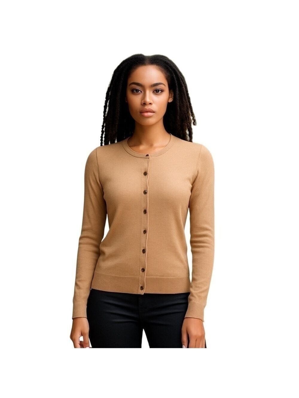 PURE Alfred Sung Beige Cashmere Blend Classic Button Front Cardigan Size XS
